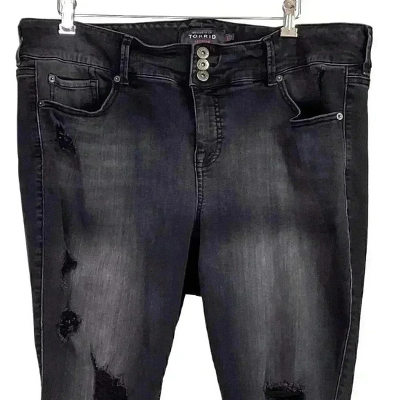 Torrid Jegging Women 22 XS X-Short Petite Distressed Skinny Jeans Black Stretch - Picture 2 of 8